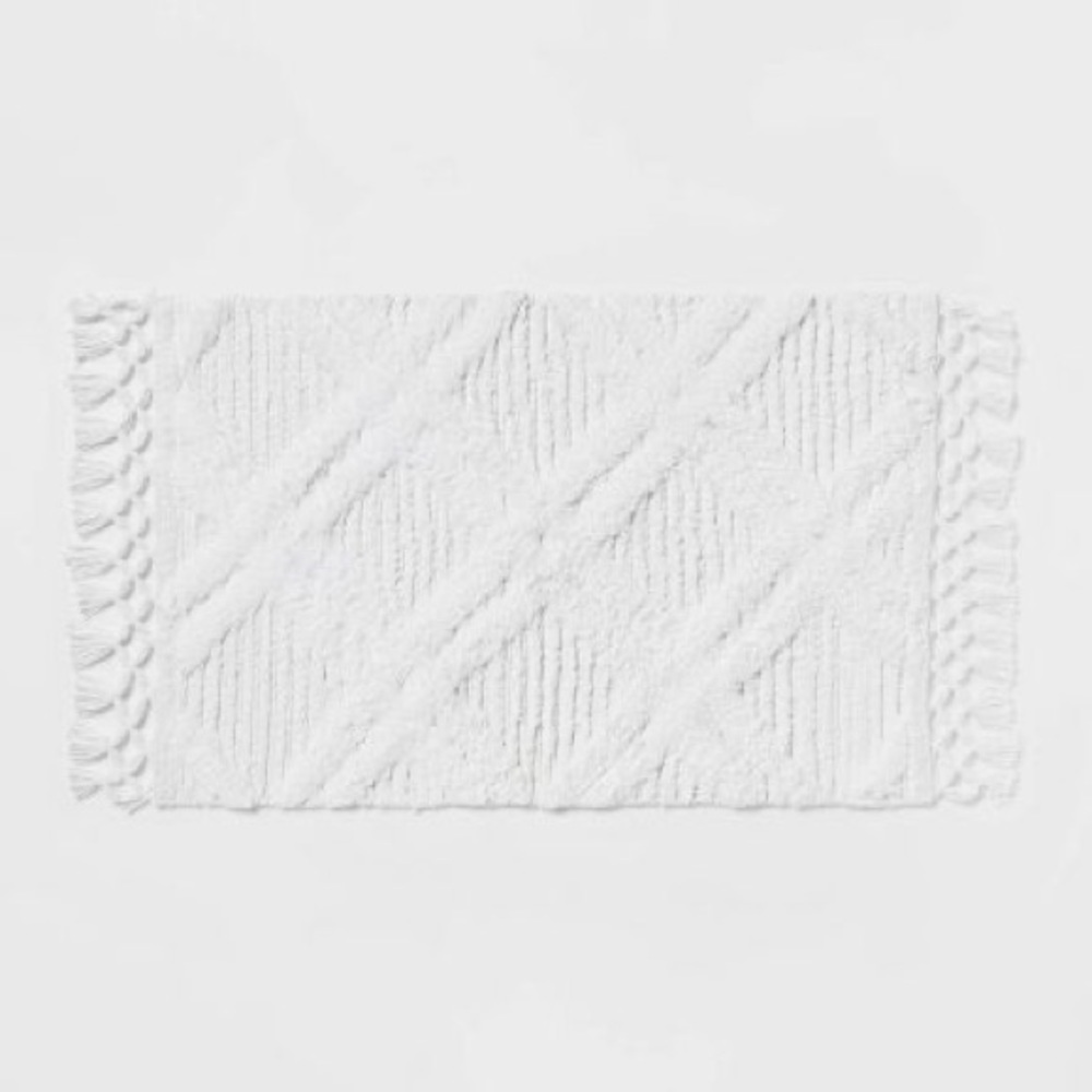 Threshold Diamond Embossed Tasseled Woven Bath Rug White 20 x 36” - Picture 2 of 6
